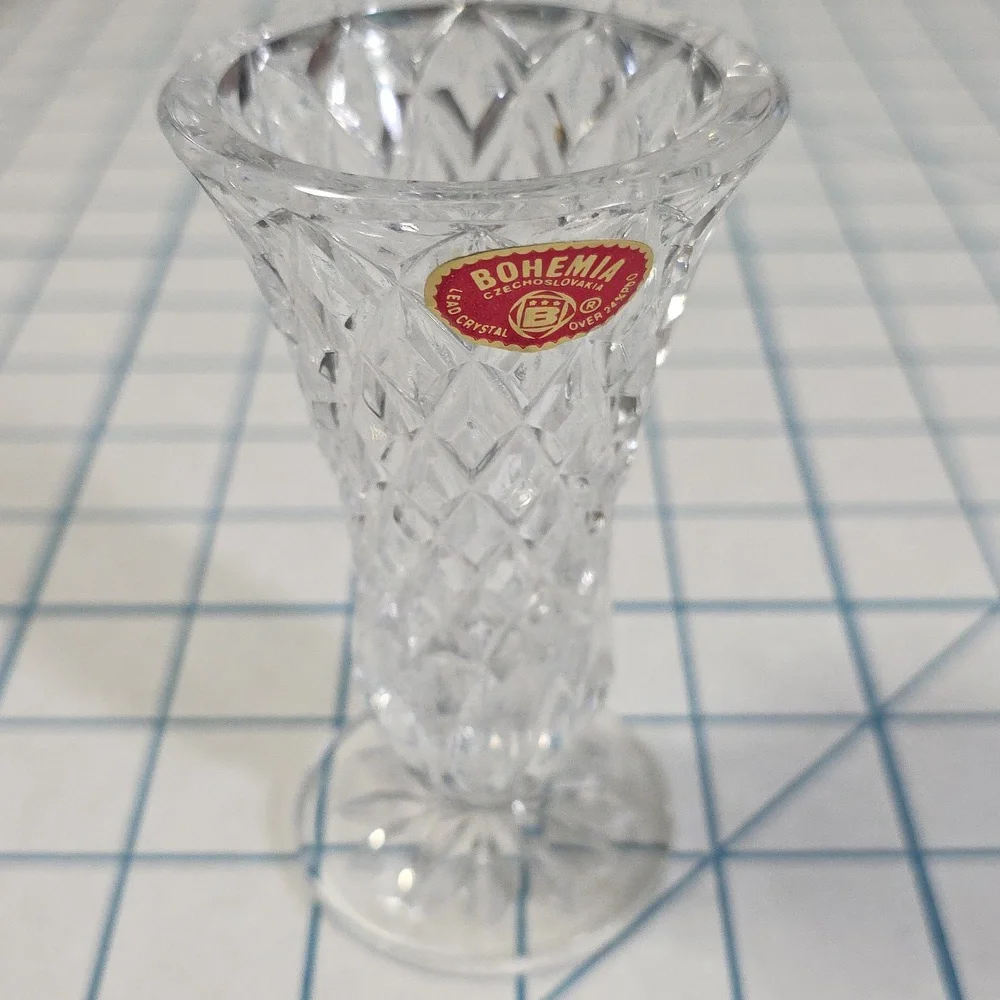 Miniature‎ Footed Bohemia Crystal Bud Vase, Vintage 4
